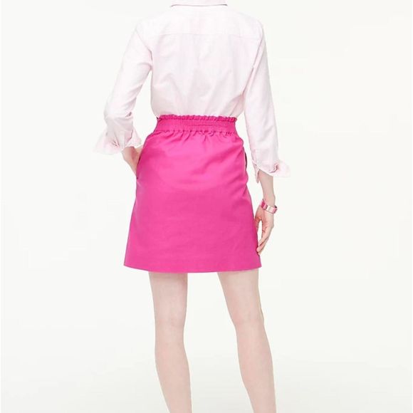 J. Crew 00 Hot Pink Linen Paper Bag Style Elastic Cinched Waist w/ Pockets Skirt - Picture 3 of 8